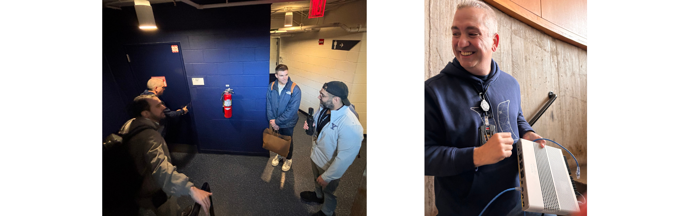 NGN team members standing in front of a network closet