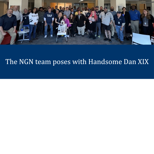 A group photo of the NGN team with Yale's Mascot Handsome Dan