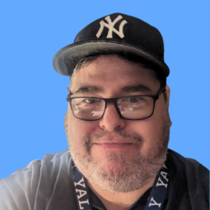Aaron wearing a New York Yankees baseball hat